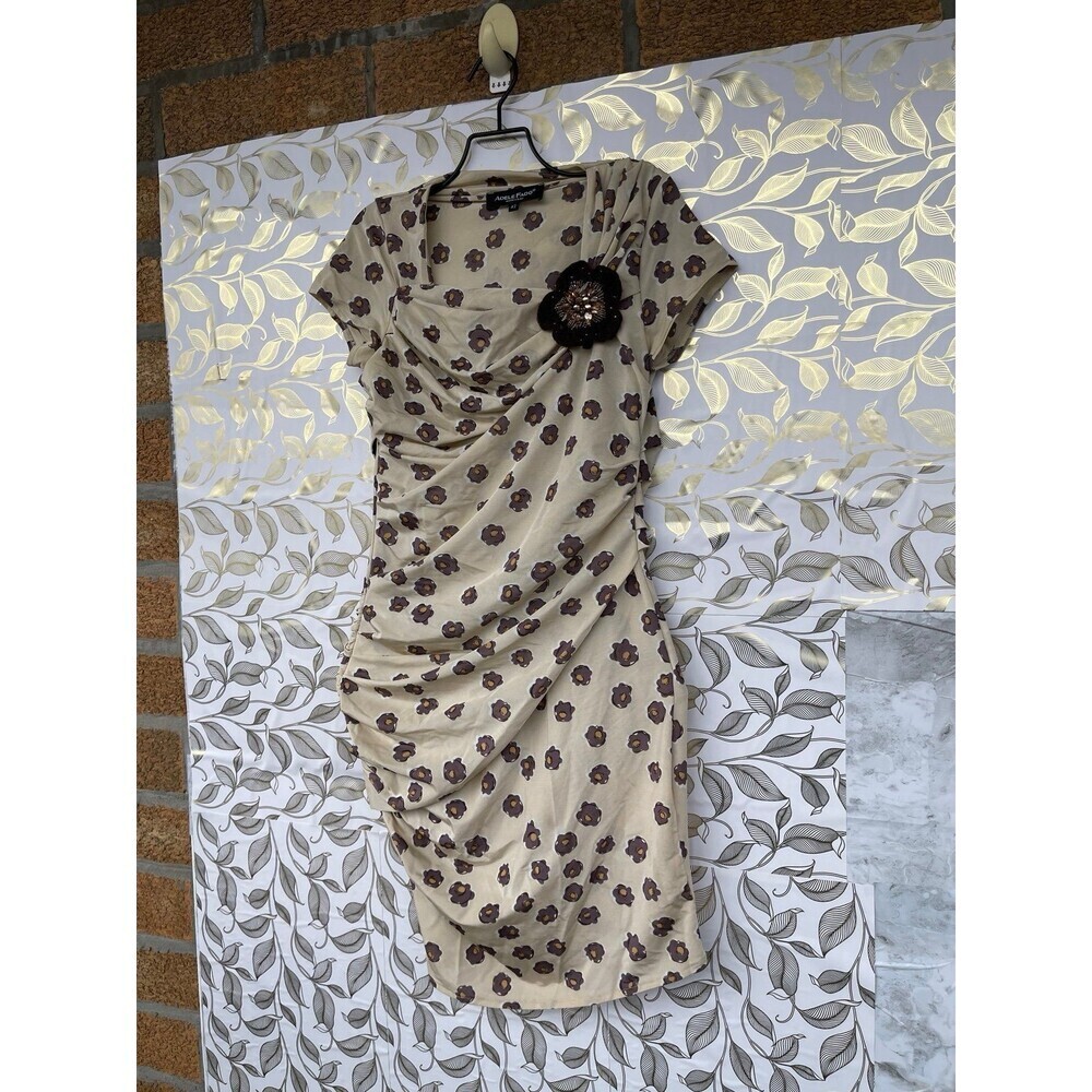 Adele Fado Italy Ruched Floral Mini Dress - Brown & Cream Whimsigoth Aesthetic - - Picture 4 of 9